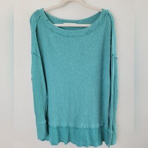 Free People Teal Knit Oversized Sweater Thrashed Distressed Size S